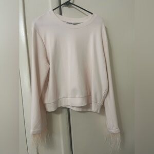 Cream Sweatshirt with Feather Accents Sleeves size 1X